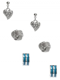 GUESS Three-Pair Silver-Tone Stud Earring Set, POPPY