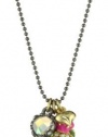 Betsey Johnson Crystal Skull Pink Flower Pendant Necklace