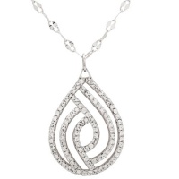 Sterling Silver Swarovski Elements Clear Crystal Teardrop Pendant Necklace , 17