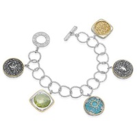 Delatori Medallion Charm Bracelet with Druzy, Quartz, Turquoise