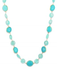 A stylish splash. Bezel-set chalcedony (62-1/10 ct. t.w.) and turquoise (50-3/8 ct. t.w.) stones adorn this vibrant 18k gold over sterling silver necklace. Approximate length: 16 inches.