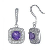 4.10 CT Cushion Cut Amethyst Earrings In Sterling Silver