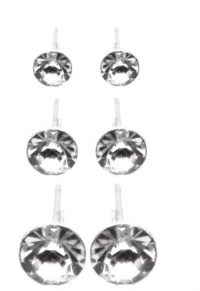 Set of 3 Pairs Earrings: 5MM, 6MM, & 7MM White Round Solitaire Swarovski Crystal Elements Stud Earrings, Hypoallergenic 316L Stainless Steel Posts