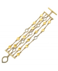 Show your charming personality. Lauren by Ralph Lauren's intricate five-row bracelet features cut-out cloud and teardrop charms. Set in gold tone mixed metal. Approximate length: 7-3/4 inches. Approximate width: 1-1/4 inches.