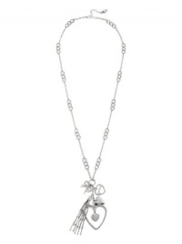 GUESS Silver-Tone Heart Charm Necklace, SILVER