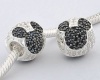 925 Sterling Silver Mickey Mouse with Black CZ Czech Crystal Charms/beads for Pandora, Biagi, Chamilia, Troll and More Bracelet