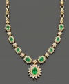 Establish everlasting elegance with this royalty-inspired necklace from Royalty Inspired by Effy Collection. Filled with lovely detail, this necklace features oval and round-cut emeralds (3-3/8 ct. t.w.) and round-cut diamonds (2-1/3 ct. t.w.) set in 14k gold. Approximate length: 16 inches. Approximate drop: 1 inch.