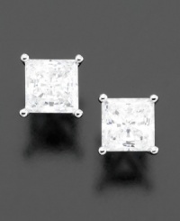 Princess-cut cubic zirconia (4 ct. t.w) earrings add a touch of glamour to your look. Set in sterling silver finished in platinum, by CRISLU.