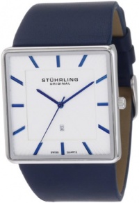 Stuhrling Original Men's 342.3315C2 Classic Ascot Saratoga Swiss Quartz Ultra Slim Date Blue Leather Strap Watch