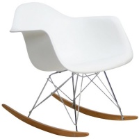 LexMod Molded Plastic Armchair Rocker, White