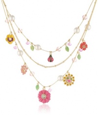 Betsey Johnson Flower and Ladybug Multi-Charm Illusion Necklace