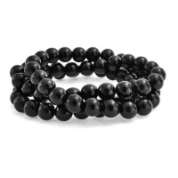 Bling Jewelry Set of 3 Stackable Black Onyx Gemstone Bead Stretch Bracelet 8mm