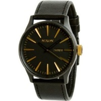 Nixon Sentry Leather Watch - Men's Matte Black/Gold, One Size