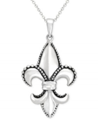 A symbol of style. This lovely Fleur de Lis pendant is crafted in sterling silver with elegant beaded edges. Approximate length: 18 inches. Approximate drop length: 1-1/2 inches. Approximate drop width: 3/4 inch.