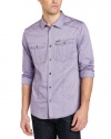 Marc Ecko Cut & Sew Men's Pinpoint Oxford Military Woven Shirt, Purple, XX-Large