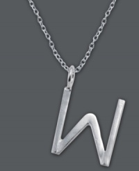 The perfect personalized gift. A polished sterling silver pendant features the letter W with a chic asymmetrical shape. Comes with a matching chain. Approximate length: 18 inches. Approximate drop: 9/10 inch.