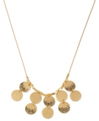 Roundabout fashion. Kenneth Cole New York's frontal necklace is crafted from gold-tone mixed metal and features discs with pave glass crystal accents, as well as rectangle beads, for a stylish twist. Approximate length: 16 inches + 3-inch extender. Approximate drop: 1 inch.