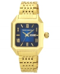 The square design of this golden watch from Vince Camuto adds a distinguished touch.