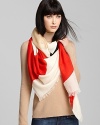 Take a big bow in kate spade new york's oversized scarf with a pretty, colorblocked bow print and fringed edges.