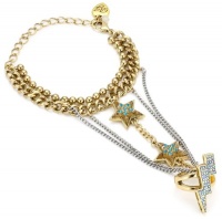 Betsey Johnson Lightening Bolt Ring and Multi-Chain Bracelet