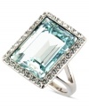 Givenchy'ss dazzling cocktail ring combines a large light azure glass accent with smaller accents. Crafted in silver tone mixed metal. Size 7.