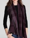 Burberry Happy Tonal Check Wool Cashmere Scarf, Dark Hyacinth Check