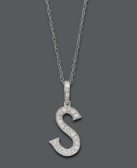 Spell it out in sparkle! This personalized initial charm necklace makes the perfect gift for Sarah or Stephanie. Features sparkling, round-cut diamond accents. Setting and chain crafted in 14k white gold. Approximate length: 18 inches. Approximate drop: 1/2 inch.