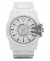 Edgy details give a futuristic vibe to this white-out watch by Diesel.