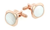 JJ Weston unusual rose gold plated soft square cufflinks with mother of pearl. Made in the U.S.A