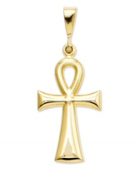 Known as the key of life, this beautifully-crafted Egyptian Ankh cross makes the perfect inspirational addition to your collection. Crafted in 14k gold. Chain not included. Approximate length: 1-2/5 inches. Approximate width: 3/5 inch.