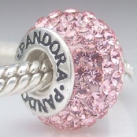 1 Sterling Silver Pandora Style & Inspired Rosaline Swarovski Crystal Charm (Authentic 925 silver)