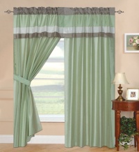 Chezmoi Collection Solid 3 Tone Design Sage, Beige, with Brown Window Curtain / Drape Set with Sheer Backing