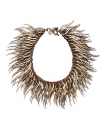 Creepy chic. Bar III's statement-making necklace resembles a caterpillar with its spiky design. Crafted in burnished gold, burnished silver, rose gold and hematite tone mixed metal. Approximate length: 16-1/2 inches + 3-inch extender.