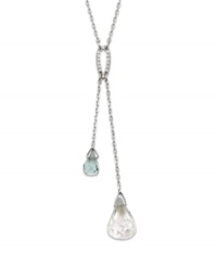 Double up on stylish sophistication with Swarovski's crystal drop pendant. Necklace crafted in silver tone mixed metal with clear and blue drops. Approximate length: 14 inches. Approximate drop: 2-1/2 inches.