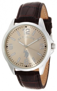 U.S. Polo Assn. Men's USC50006 Oversized Gold Dial Leather Strap Watch