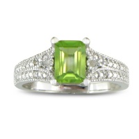 Sterling Silver Peridot and Diamond Ring (1 1/2 cttw)