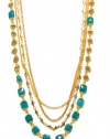 Rachel Reinhardt Kate 14k Gold Plated Long Four Strand Necklace with Blue Agate Faceted Pillow Beads