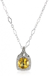 Badgley Mischka Fine Jewelry White and Champagne Diamonds Cushion Cut Citrine Pendant Necklace