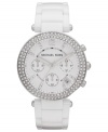 A sparkling Parker watch from Michael Kors in clean white ceramic.