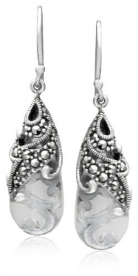 Sterling Silver Marcasite and Colored Glass Teardrop Earrings