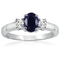 1.25cttw Blue Sapphire and White Topaz Three Stone Ring in Sterling Silver ( Available Sizes 5-9)