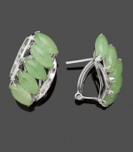 Bring springtime shine with you year round. These face-framing omega cluster earrings present a pale palette of jade stones (4 mm x 6 mm) set in sterling silver. Approximate drop: 3/4 inch.