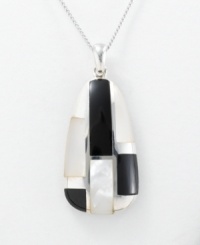 Teardrop-shaped pendant with onyx and Mother of Pearl radiates a touch of mod style. Curb chain and setting crafted in sterling silver by Giani Bernini. Approximate length: 16 inches.