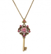 Michal Negrin Key Shape Pendant with Fuchsia and Lilac Swarovski Crystals