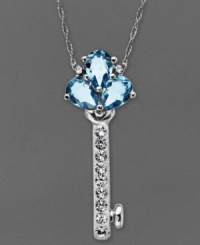 Unlock the secrets to savvy style. Kaleidoscope's darling key pendant features a trio of pear-cut blue crystals at the top and a row of round-cut white crystals with Swarovski Elements. Set in sterling silver. Approximate length: 18 inches. Approximate drop: 1-1/4 inches.