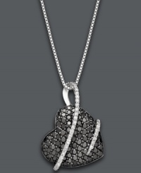 Sentimental sparkle. Sweetly contrasting round-cut white and black diamonds (1 ct. t.w.) make a perfectly stunning statement on this heart-shaped pendant. Set in sterling silver. Approximate length: 18 inches. Approximate drop: 1-1/8 inches.