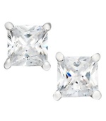 B. Brilliant Sterling Silver Earrings, Square Cubic Zirconia Studs