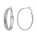 Macy's Sterling Silver Large Oval Polished Flat Tube Clutchless Hoop Earrings