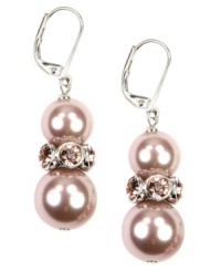 Ravishing rose. Givenchy's pretty double drop earrings feature rosy glass pearls and mauve crystals at the center. Crafted in imitation rhodium-plated mixed metal, they're a warm addition for daytime or evening ensembles. Approximate drop: 2-1/2 inch.