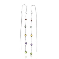 Multicolor Gemstone Thread Drop Dangle Earrings in Sterling Silver